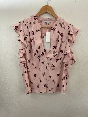 Joie NWT Blush Pink Floral Ruffle Sleeve Top feminine S